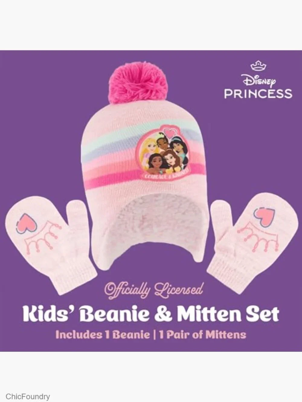 Girls Toddler Winter Hat and Mittens Set Ages 2-4 or 4-7
